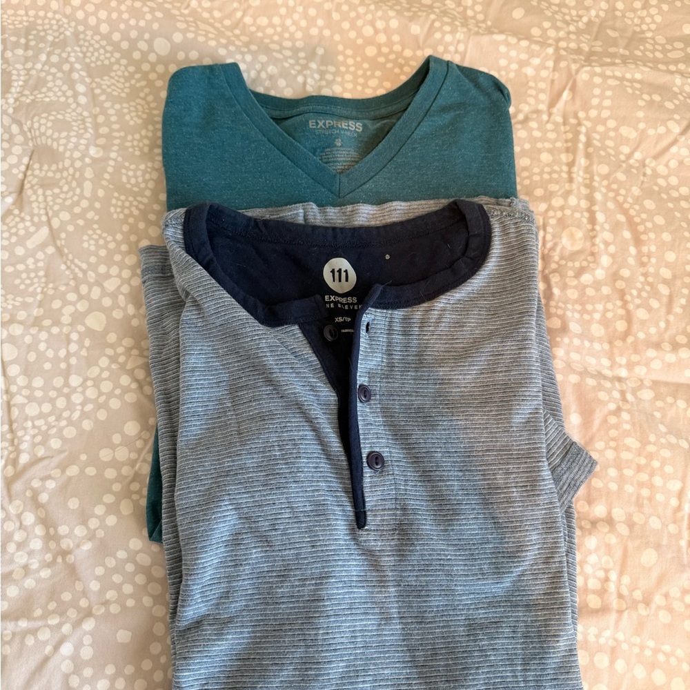 Express Navy and Teal Henley Shirt